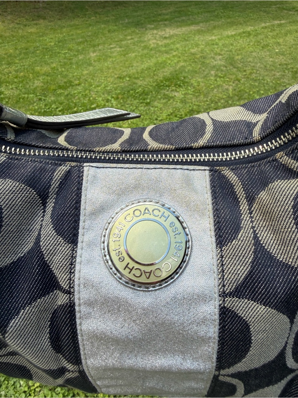 Coach Denim And Silver  Signature Canvas Shoulder Hobo - Picture 2 of 5